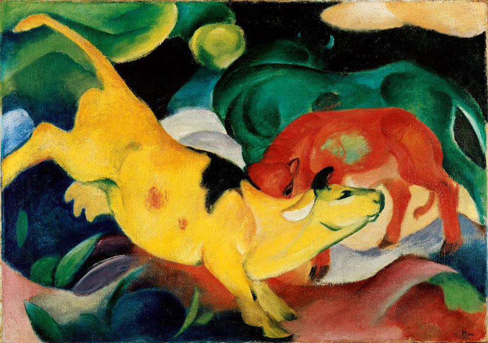 Franz Marc: Kühe, gelb-rot-grün, 1912. Öl auf Leinwand, 62 x 87,5 cm. © Städtische Galerie im Lenbachhaus und Kunstbau, München