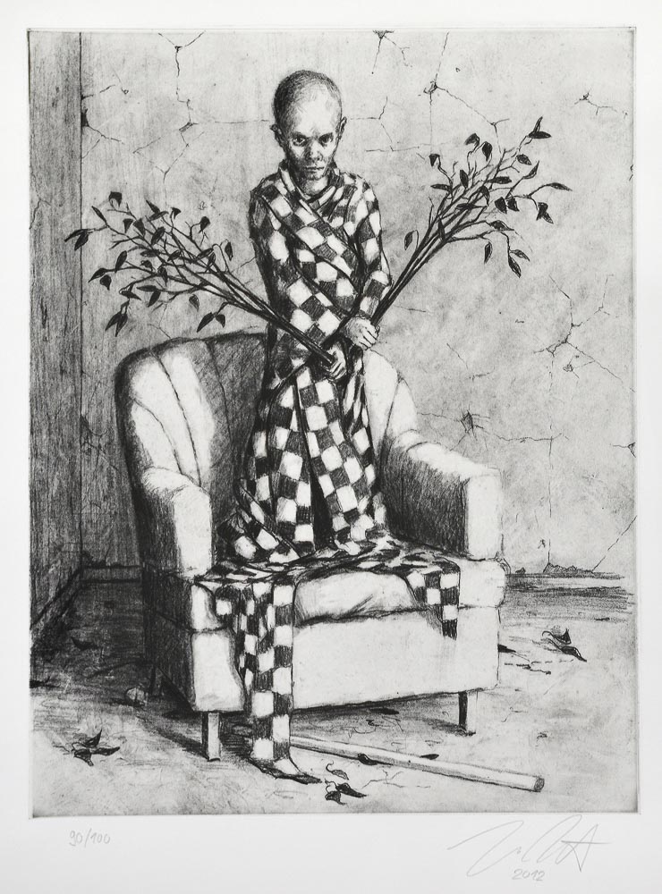Jonas Burgert o. T. zitiert Werk »Falle«, 2012 Schwarz-weiss Lithografie (Heliogravure) 54 cm (H) × 44,5 cm (B)