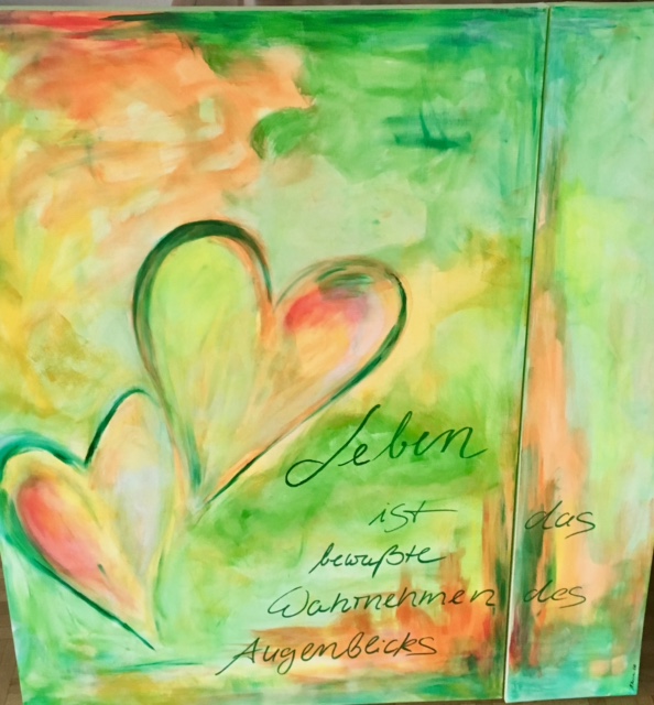 "Die Kraft der Farbe" Das Bild ist 100 cm x 70 cm und 100 cm x 20 cm groß, gemalt auf Leinwand 