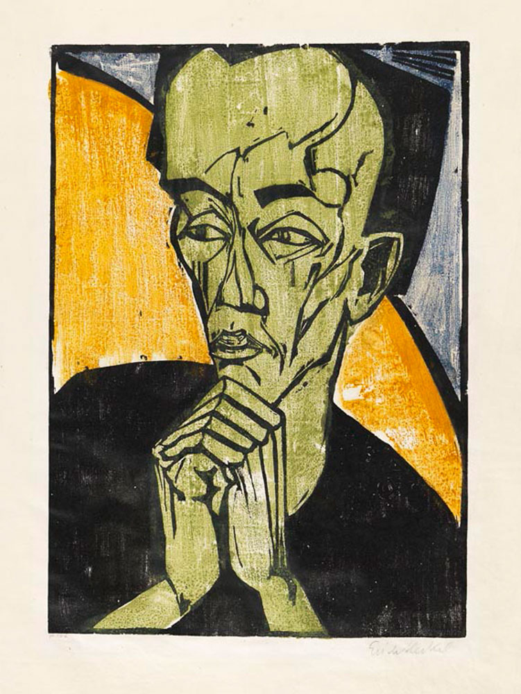 Erich Heckel, ‚Männerbildnis‘, 1918 Farbholzschnitt