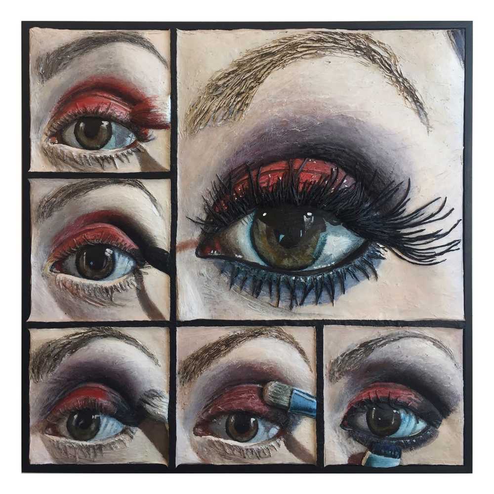 Gina Beavers Red smokey eye, 2017 Acrylic and wood on canvas on panel with wood frame 31 x 31 in