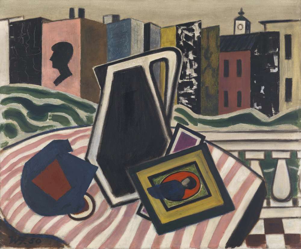 Werner Heldt, Stilleben auf dem Balkon, 1950, Gemälde und Zeichnungen, Galerie Michael Haas