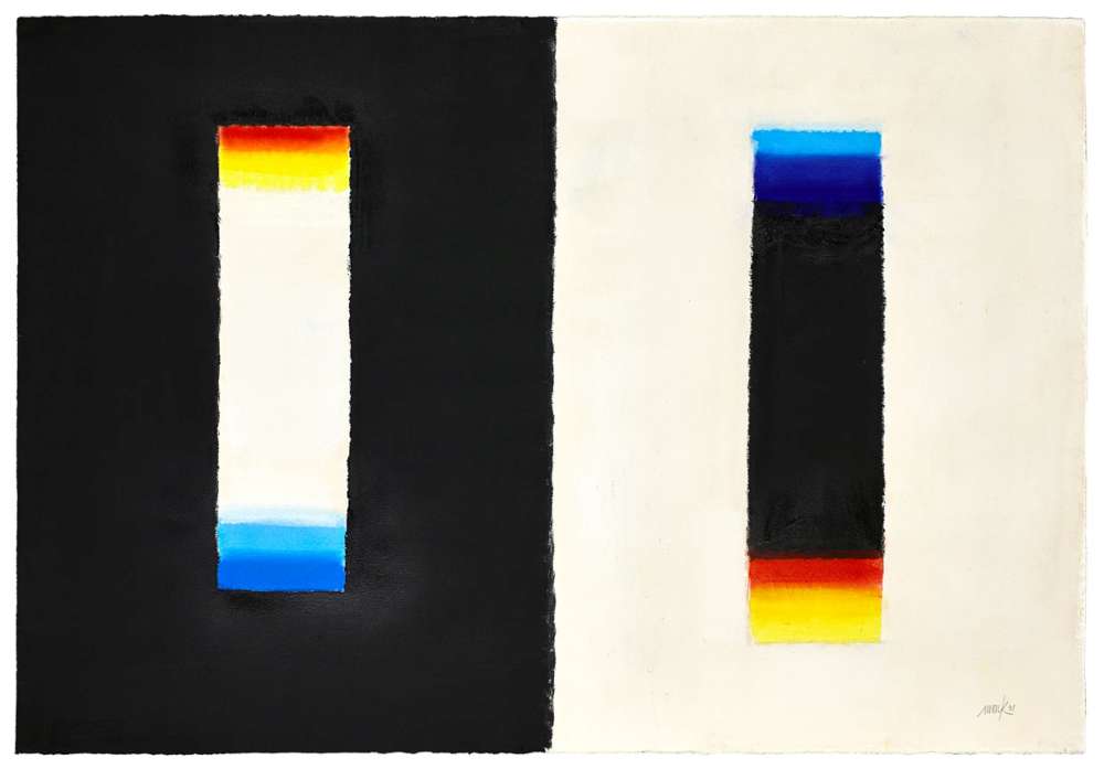 Heinz Mack, Ohne Titel, nach einer Vorlage von Goethe, 1991, Pastellkreide und Sprühfarbe auf Bütten, 76,5 × 111 cm