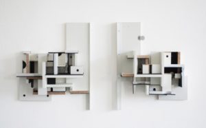 Matthias Stuchtey, Twin House, 2019, versch. Holzwerkstoffe, 2-teilig, je 60x48x23cm