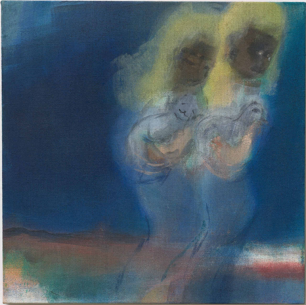 XXV. ROHKUNSTBAU Leiko Ikemura, Doppelfigur in Blau, 2000/02 Öl auf Jute, 70 x 70 cm © Leiko Ikemura und VG Bild-Kunst, 2020