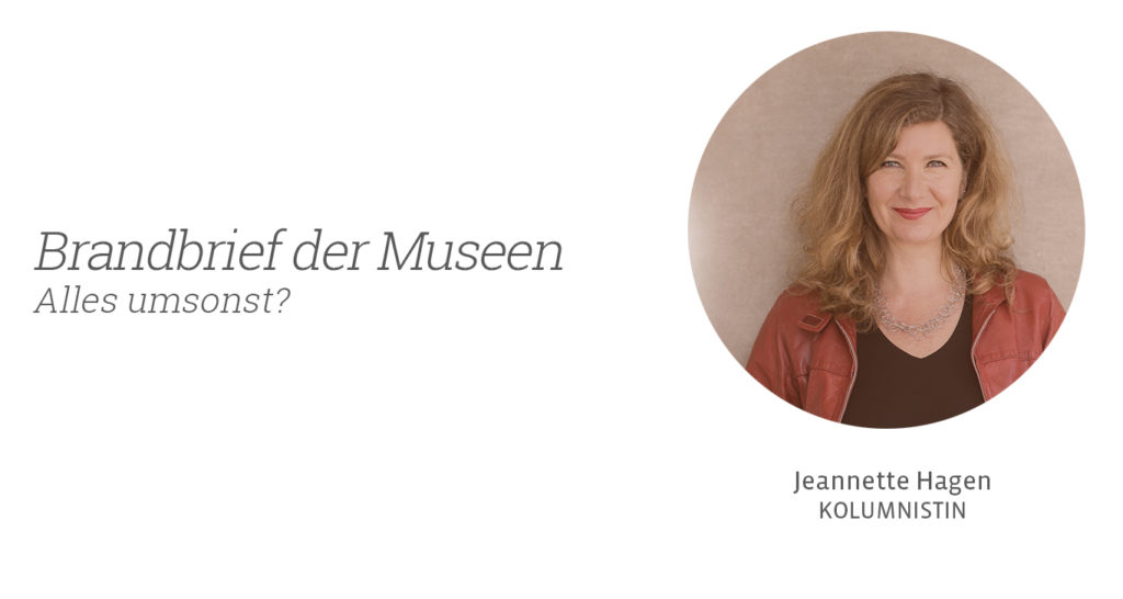 Brandbrief der Museen - Jeannette Hagen für Kunstleben Berlin