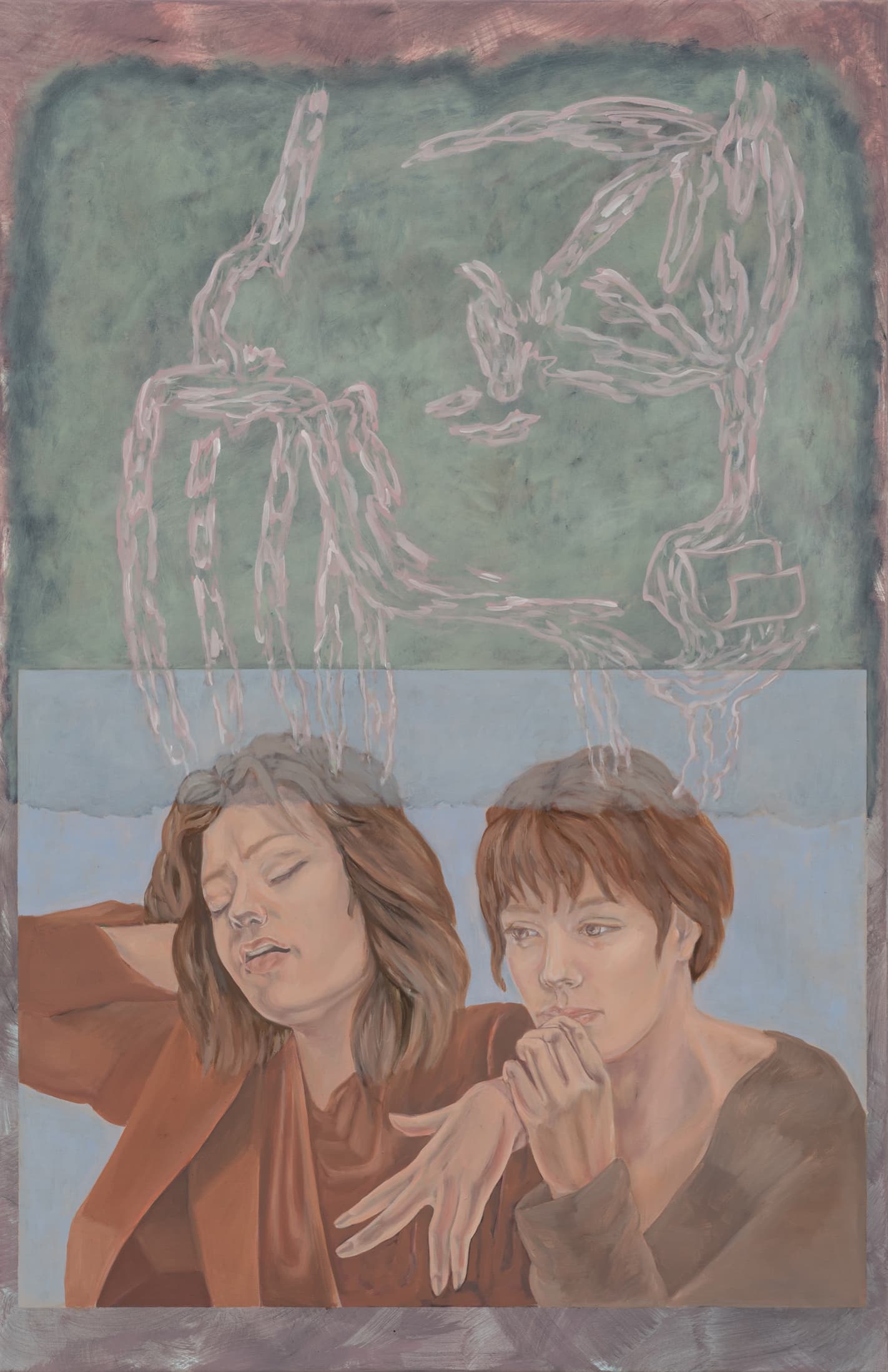 Minda Andren, X and Y travelling together, 2021, Oil on canvas, 100 x 65 cm