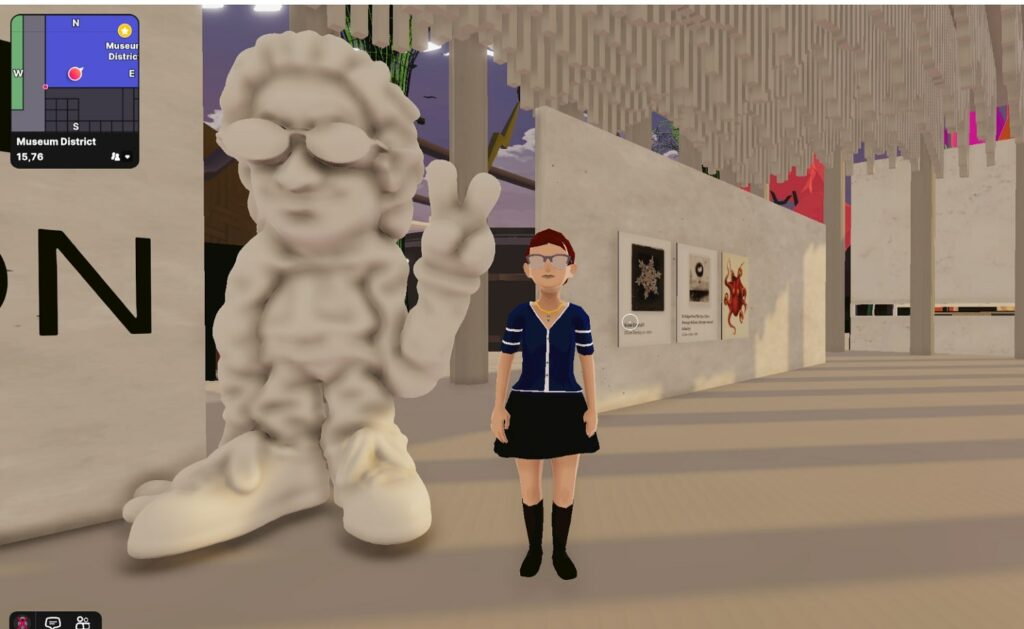 BU: © Kunst von John Hamon Museums District in Decentraland von https://www.dclmuseum.com; Gründer des Museums Districts ist der Künstler Holodot (Buenes Aires) https://cryptoart.io/artist/holodot