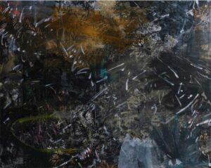 Zean Cabangis, Om, 2022, Acrylic and emulsion transfer on canvas, 152.4 × 243.8 cm, Diptych