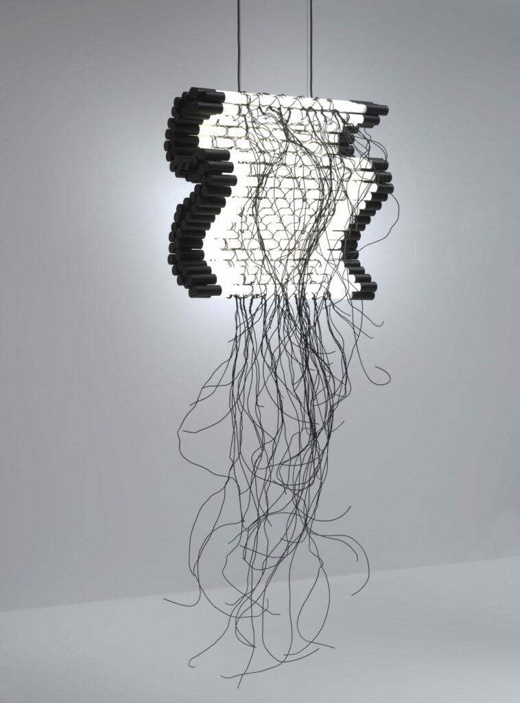 Monica BonviciniTwisted, 2022LED, PLA, electrical wires and cables180 x 62 x 28 cm [HxWxD]Courtesy the artist© Monica Bonvicini and VG-Bildkunst, Bonn / Photo: Jens Ziehe Powered by TCPDF (www.tcpdf.org)
