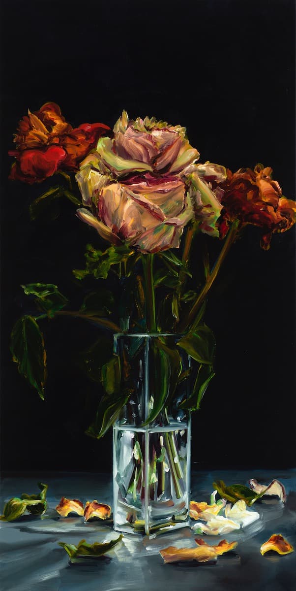Cornelius Völker, Vase, 2021, Öl auf Leinwand, 220 x 110 cm