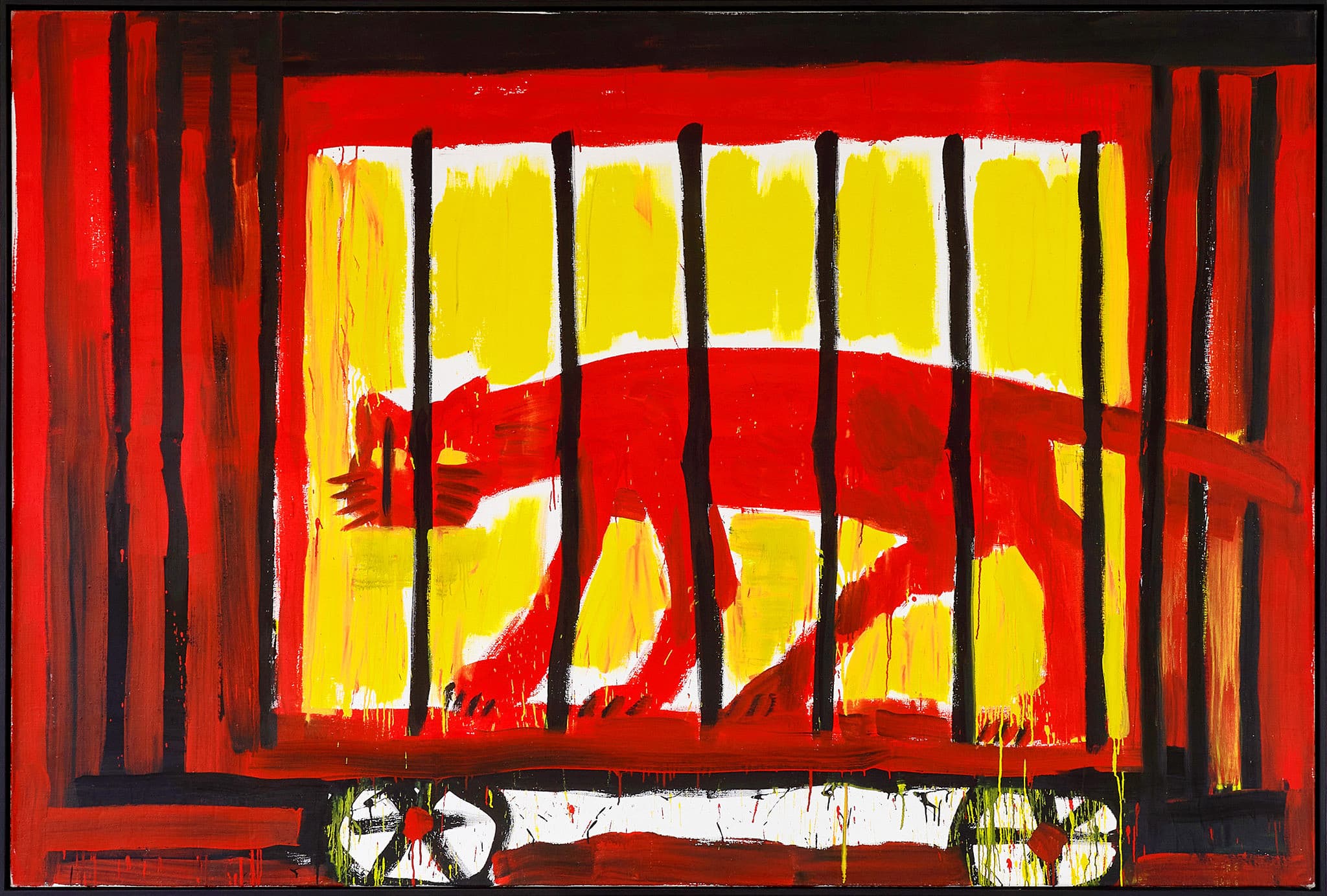 K.H.Hödicke, Der Tiger in seinem Käfig, 1989. Kunstharz auf Leinwand, 200 x 300 cm_neu