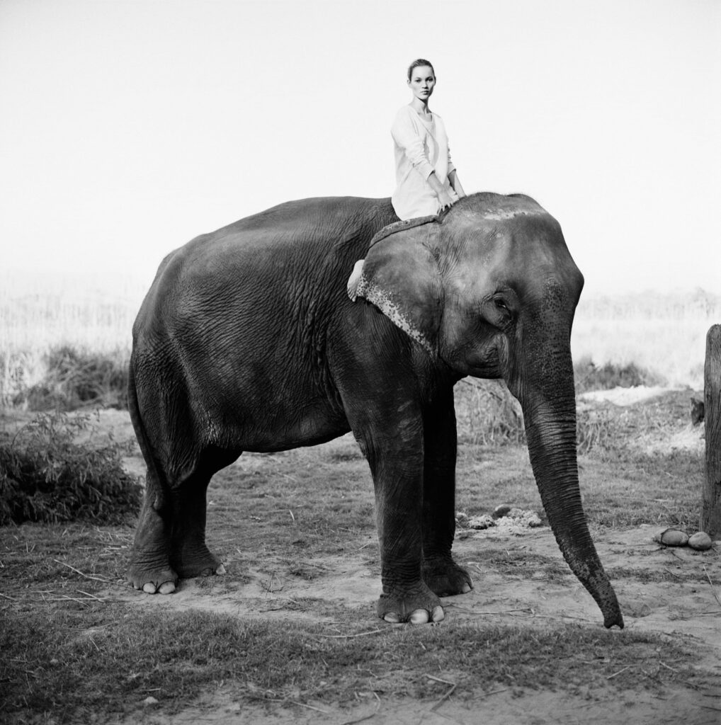 rthur Elgort, Kate Moss on Elephant, Nepal, British Vogue, 1993, CAMERA WORK Gallery