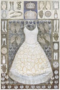 Susanne Waltermann Votivbilder aus Papier und Garn Detailaufnahme Susanne Waltermann Votivbilder mit groben Stichen Textilkunst Werk aus der Serie Susanne Waltermann Votivbilder