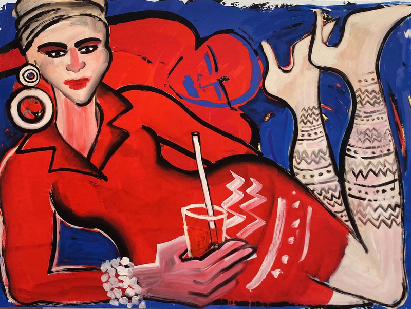 Vernissage Hoppers zu Besuch bei Galerie Schmalfuss: Elvira Bach, Lithografie, anlässlich ihres 75. Geburtstages