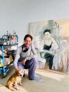Vernissage Hoppers zu Besuch bei ArtSpring 2026: Künstlerin Helena Ommert mit Werk „Teresa" und Cettino