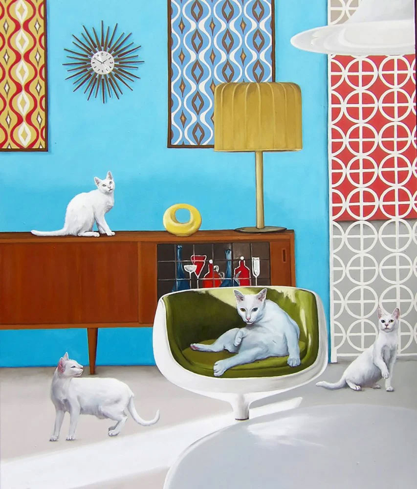 Vernissage Hoppers zu Besuch bei der GALERIE TAMMEN: Persis Eisenbeis, Interior mit Katzen