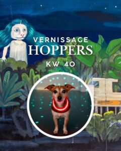 Vernissage Hoppers KW 40: Cettino vor dem Werk von Banu Birecikligil im Lovelab Dreamspace