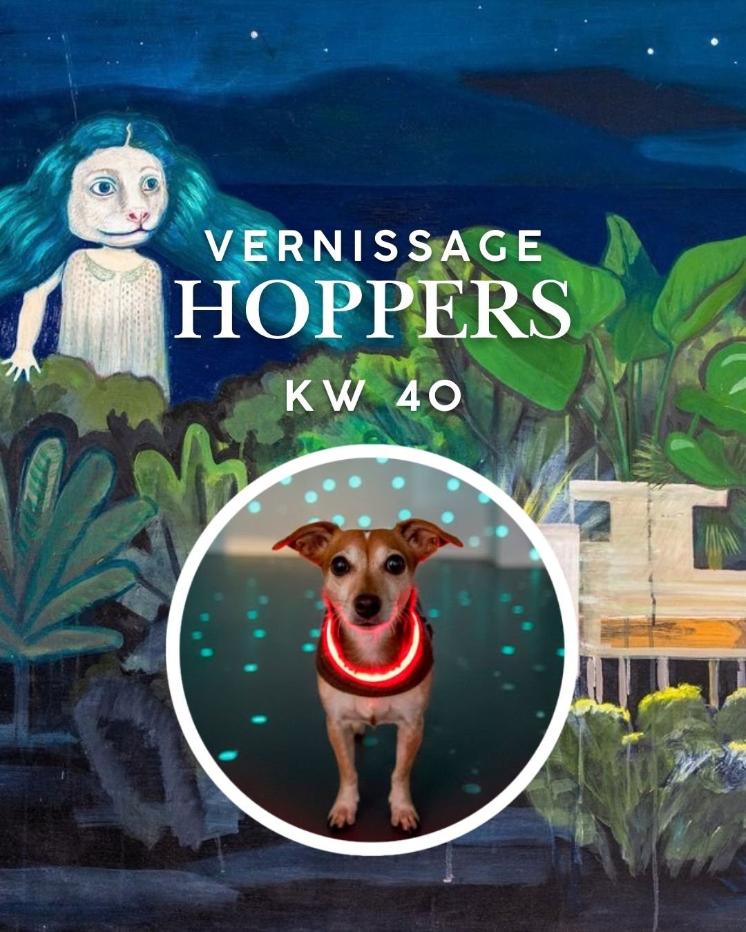 Vernissage Hoppers KW 40: Cettino vor dem Werk von Banu Birecikligil im Lovelab Dreamspace