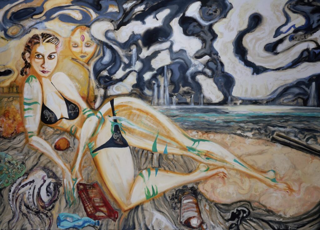 Rinaldi Goñi Galerie Deschler: Gemälde Vatiká mit liegender Frauenfigur am Meer
